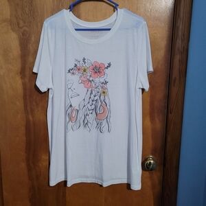 White Graphic T-Shirt with Floral Design